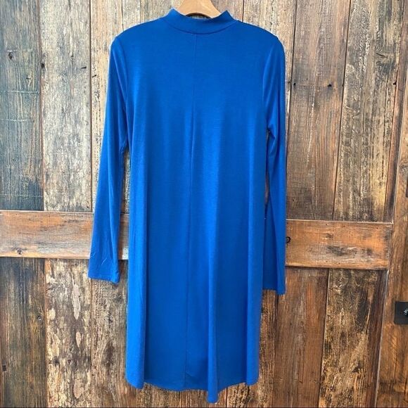 Zenna Premium Sz S Royal Blue Mock Neck Long Sleeve Swing Dress - Picture 7 of 10